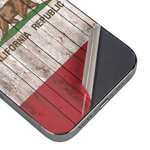 California Flag Dark Wood iPhone 14 Pro Skin